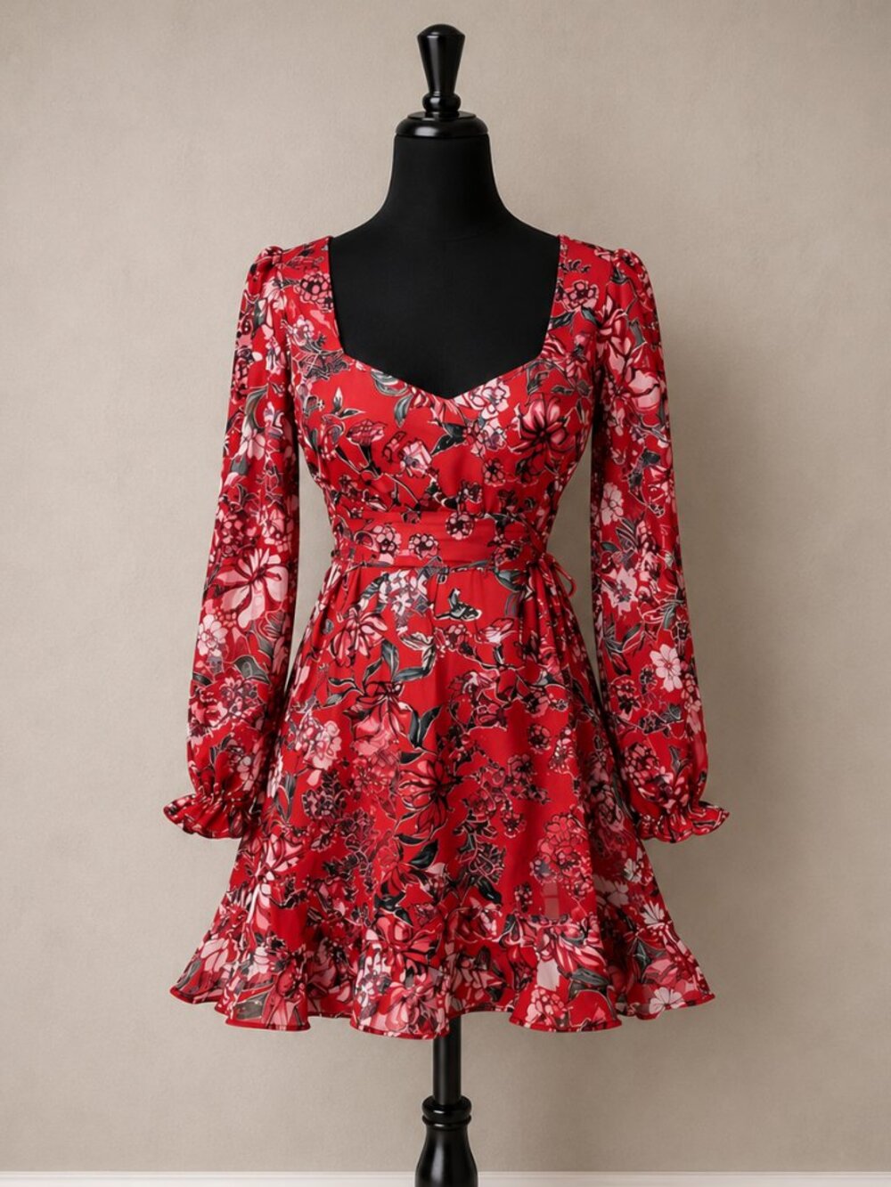For Love & Lemons Nicole Burnout Velvet Mini Dress XS Red Floral Corset FP